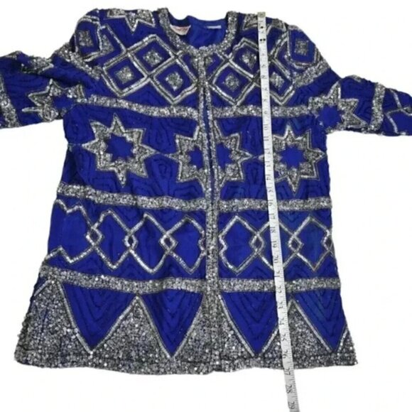 Vintage 80's Scarlet Rage Royal Blue Silver Stars Beaded Sequins Jacket Formal - Picture 13 of 14